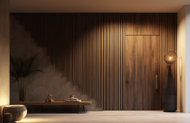 Modern Boston living room with wooden wall panels, stylish decor, and unique floor lamp — Light Fixtures That Brighten Boston Living Rooms.